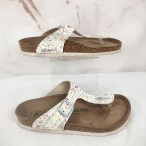 EUC Birkenstock Floral Print Sandals with Silver Buckle